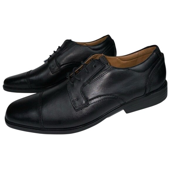 Clarks Mens Size 10.5 Oxford Dress Shoes Dresslite Cap Toe Black Leather New